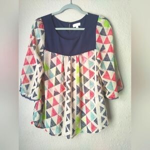 Umgee Navy Blue Printed Top Blouse Size S